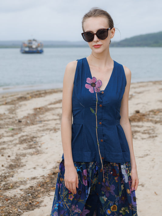 Azure Flower Patch Midi Dress