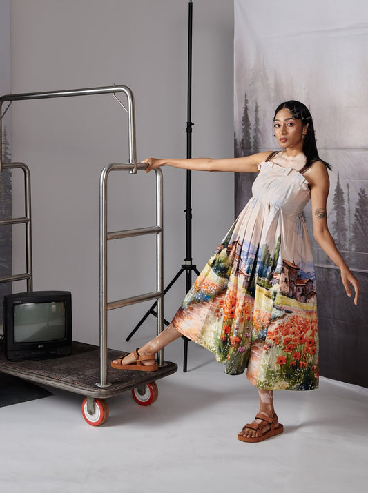 Valley Print Scenary Dress With Leather Straps (House) Dress