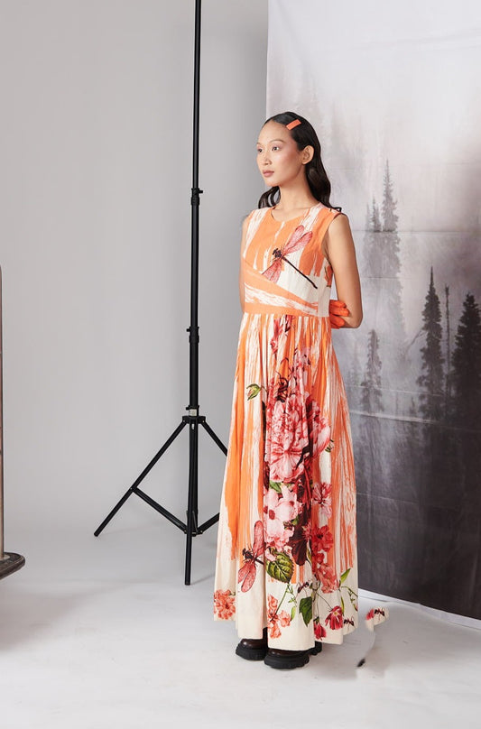 Orange Scratch Print Dress