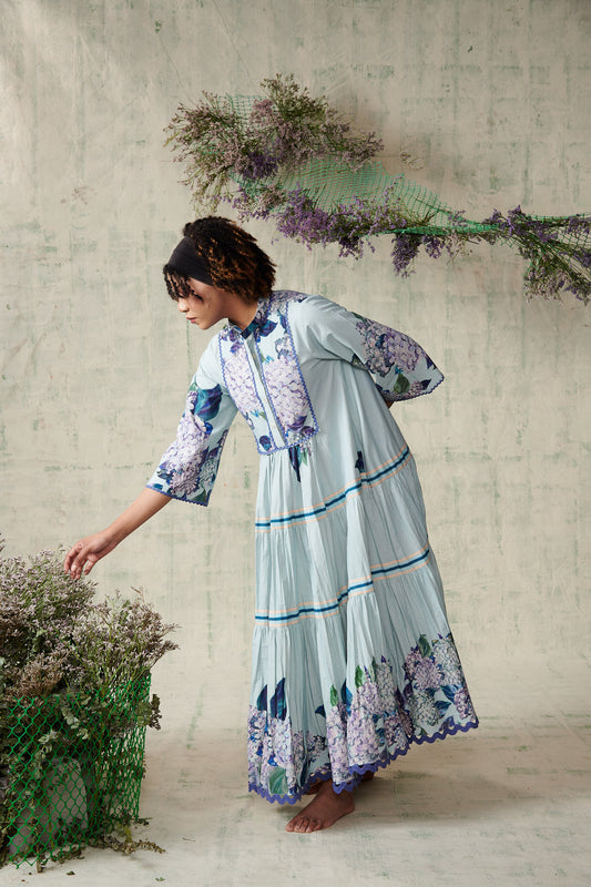 Sky Blue Hydrangea Full Sleeve Dress