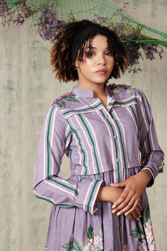 Lilac Hydrangea Mandarin Collar Dress