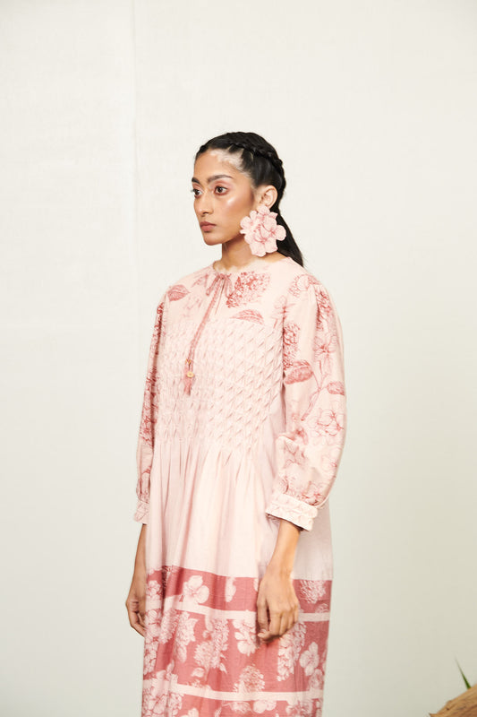 Peach Bunny Smocking Dress