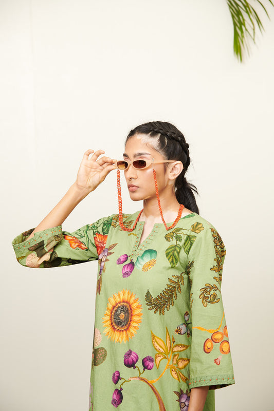 Green Grandma all over kurti set