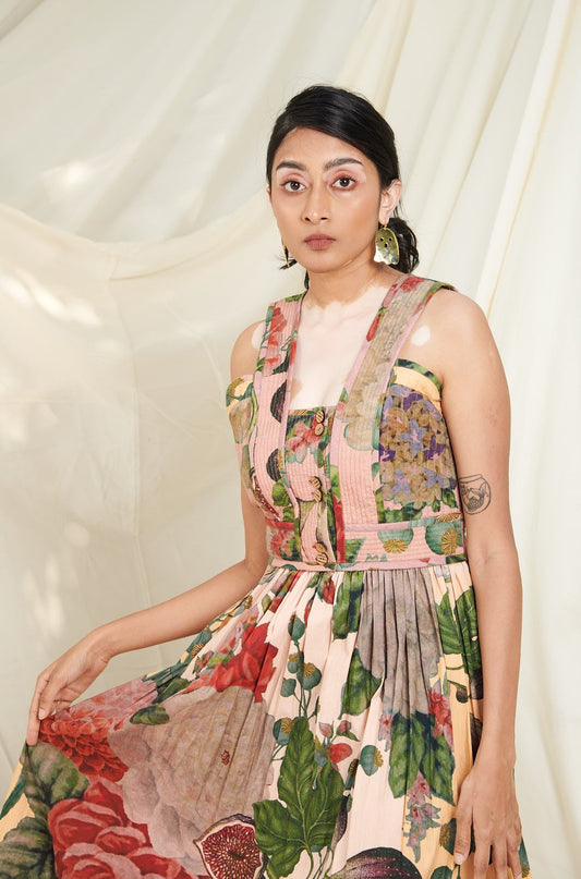 Multi Color Poppy Bloom Quilted Dress