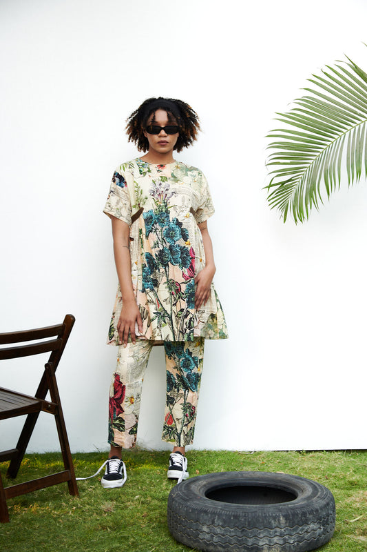 Newspaper Print Co-ord Set with Leather