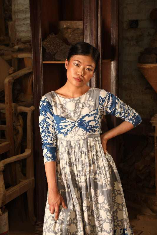 Bikini Bralette grey + Blue Tarash dress