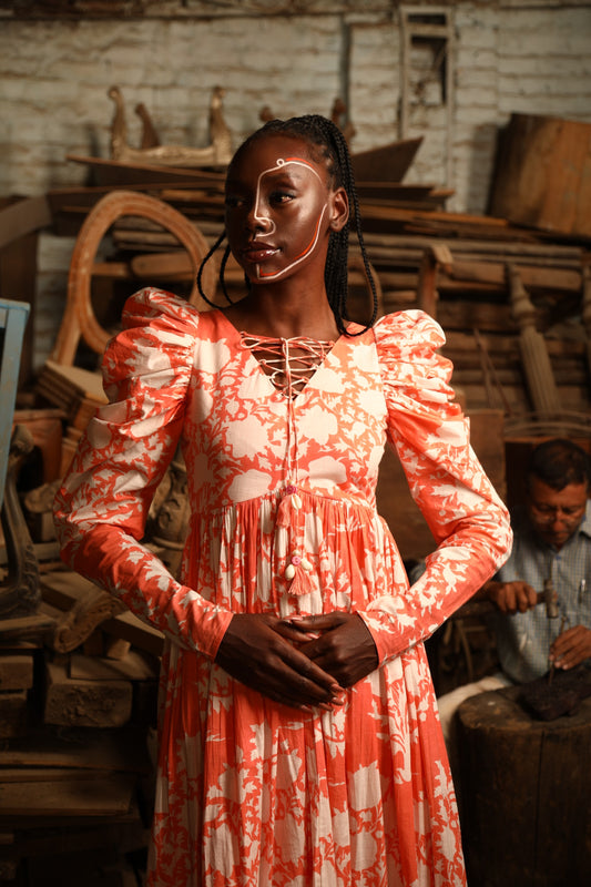 Statement Sleeve Orange Tarash Dress