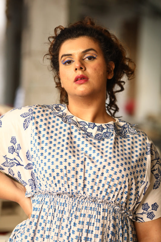 Indigo Cut Collar Kaftan Tarash Dress