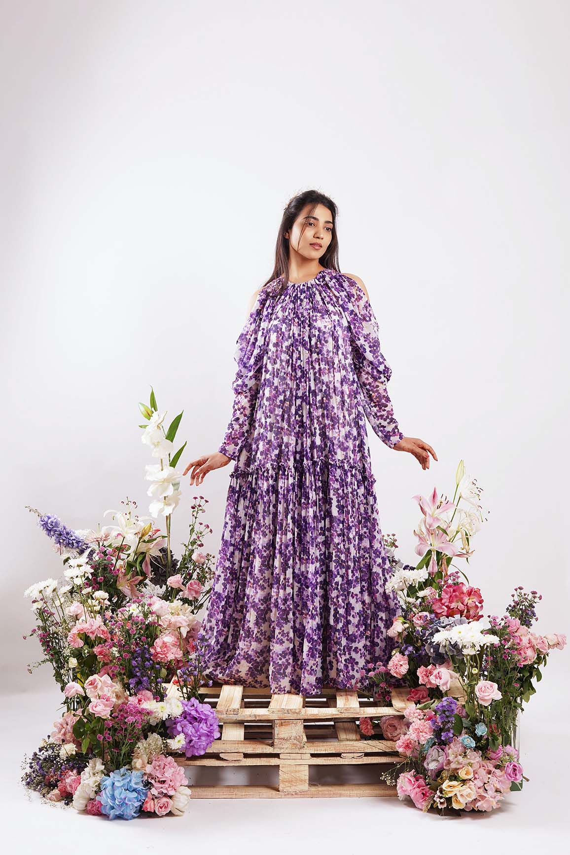 Lavender Blooms Gown With Raglan Sleeves