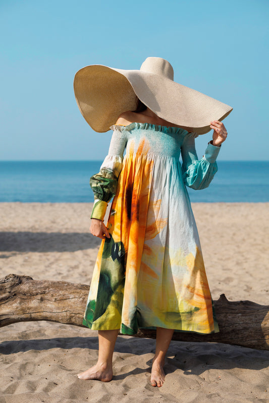 Sunflower Shirring Off Shoulder Dress