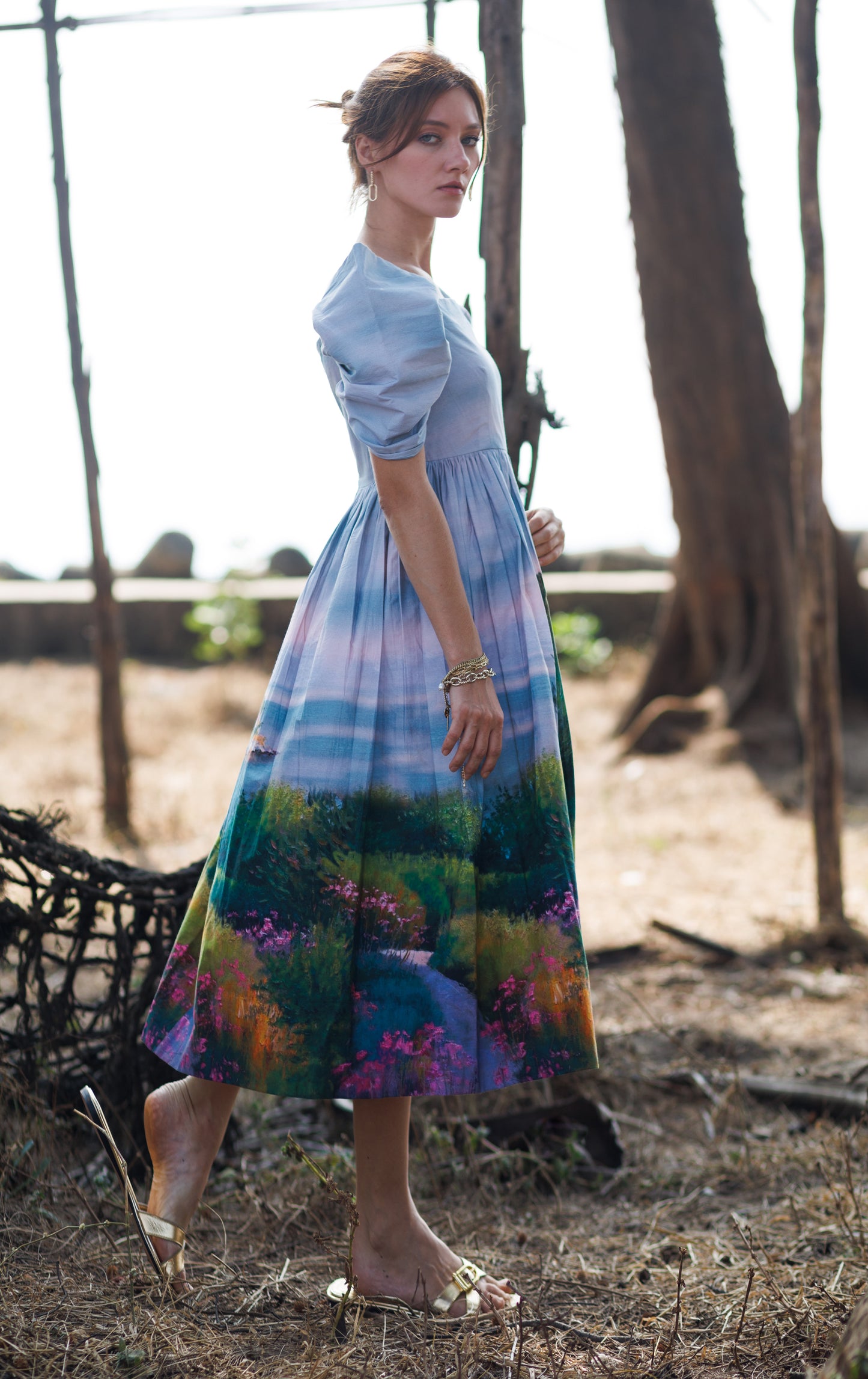 Scenary Dress With Puff Sleeve (Valley Print)
