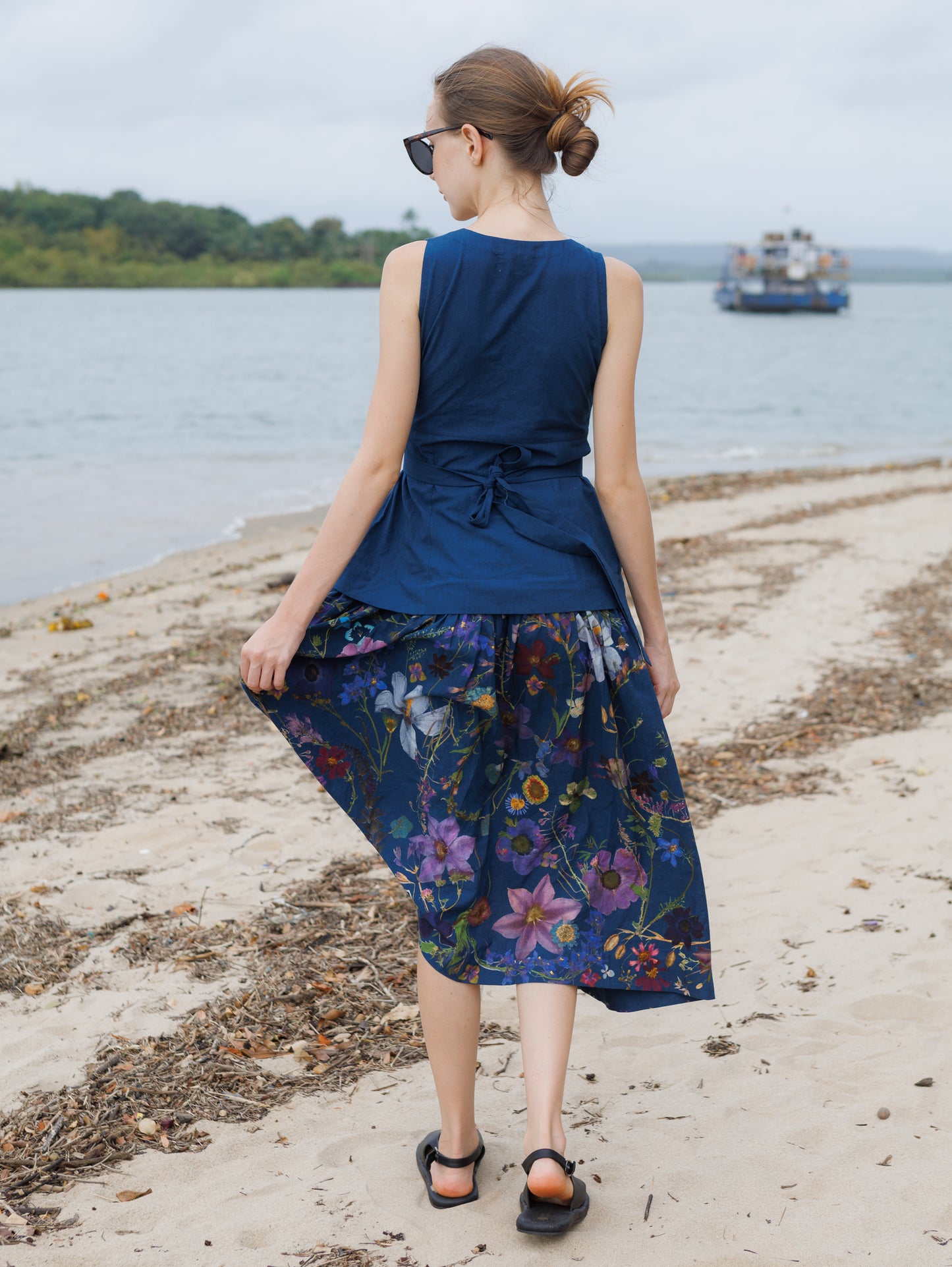 Azure Flower Patch  Midi Dress