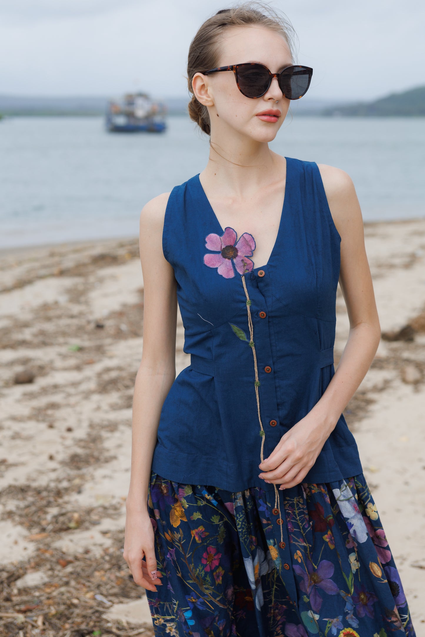 Azure Flower Patch  Midi Dress