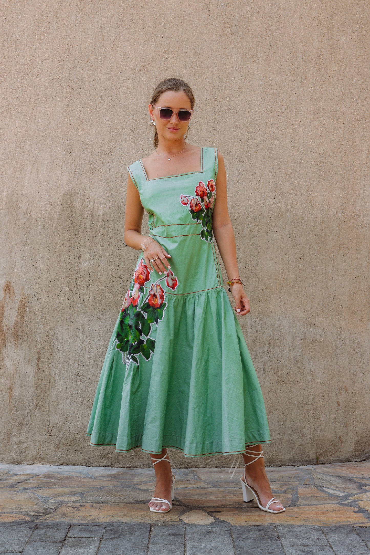 Green Rose Applique Dress