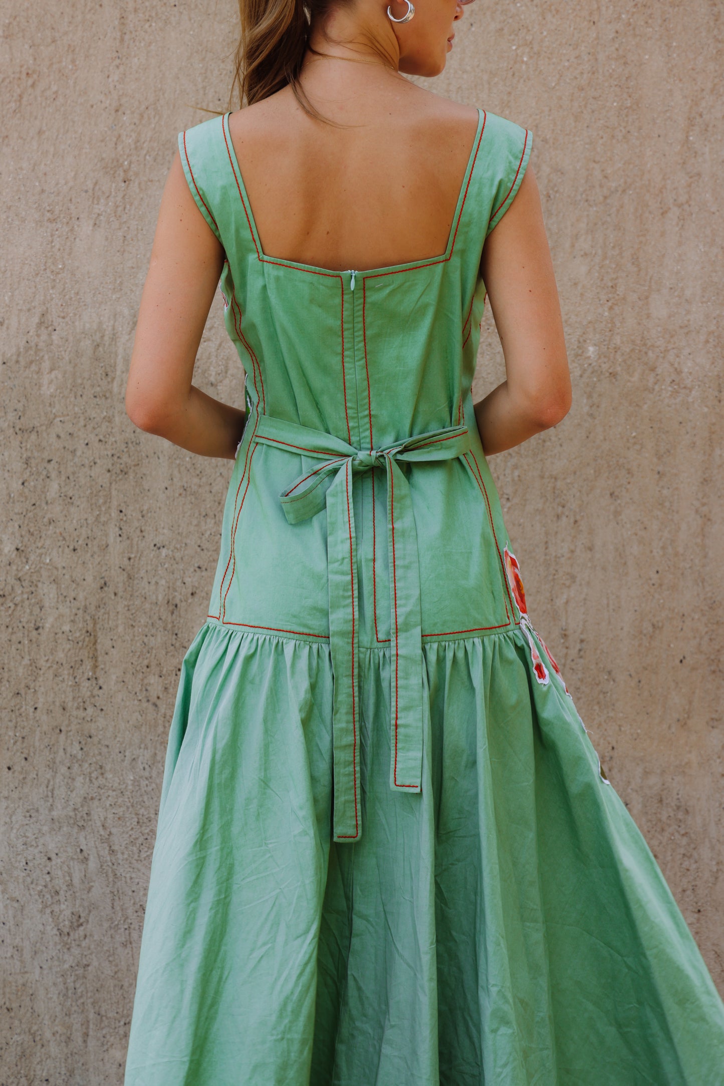 Green Rose Applique Dress