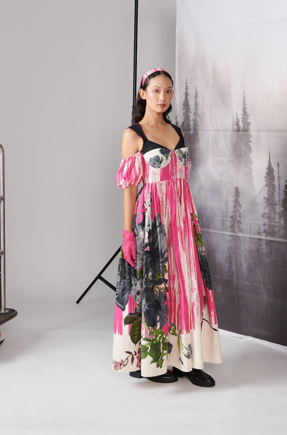 Pink & Black Scratch Print Corset Dress