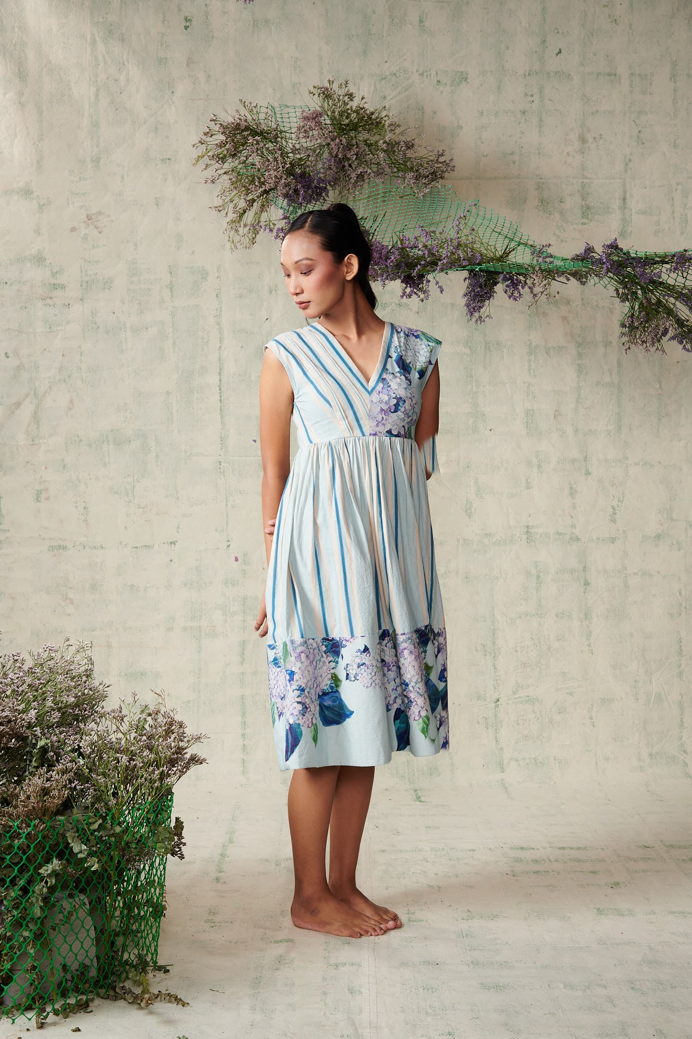 Sky Blue Striped Hydrangea Dress