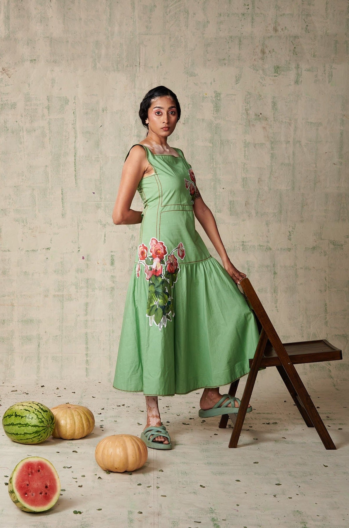Green Rose Applique Dress