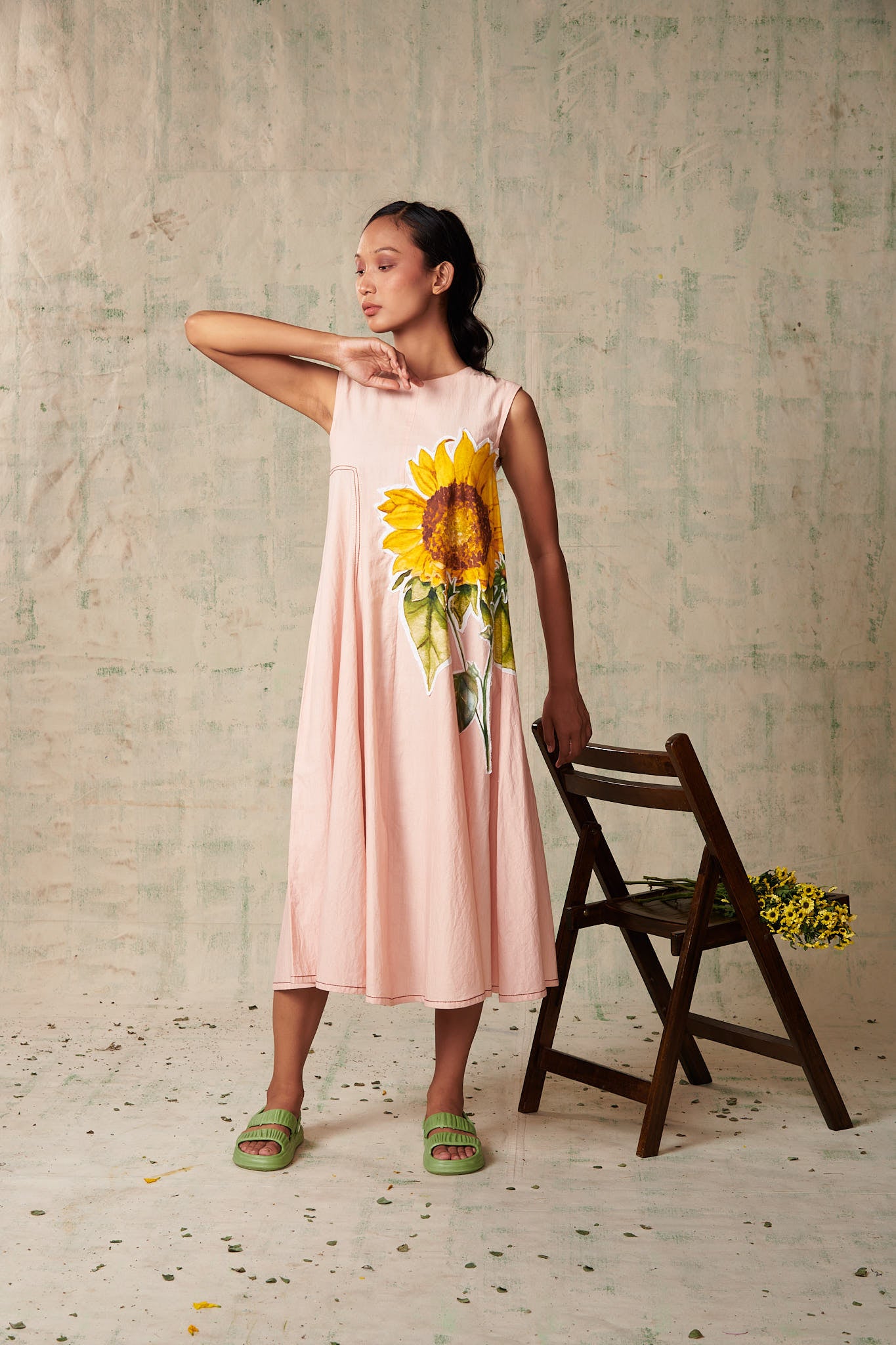 Peach Sunflower Applique Dress