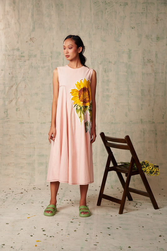 Peach Sunflower Applique Dress