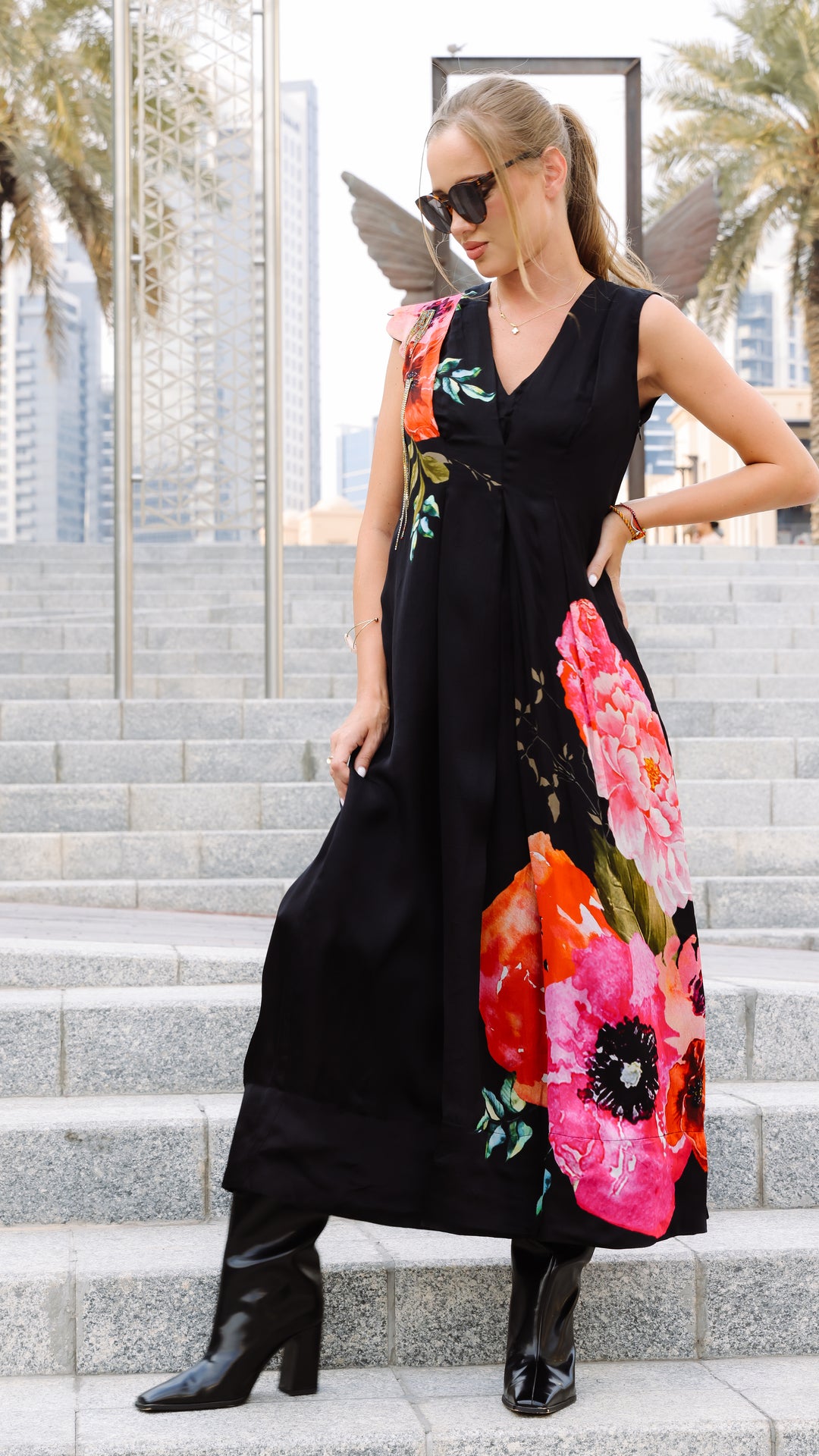 Midnight Blossom Wrap Dress