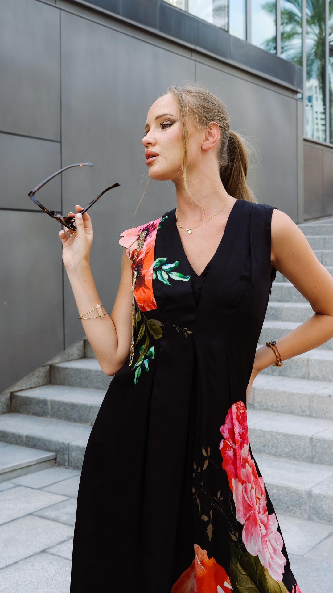 Midnight Blossom Wrap Dress