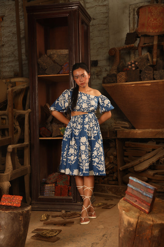 Blue Hot Cut Tarash Dress